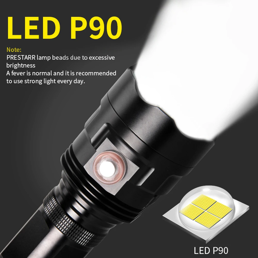 Супер мощный светодиодный фонарик XHP90, перезаряжаемый через USB, фонарь, водонепроницаемый фонарь, тактический фонарь, 18650 или 26650 Battey