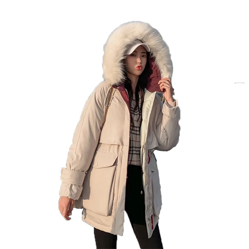 

Winter hooded women parka coat white yellow green 19 Europe and America plus size fashion loose plus thick warmth clothing LR620