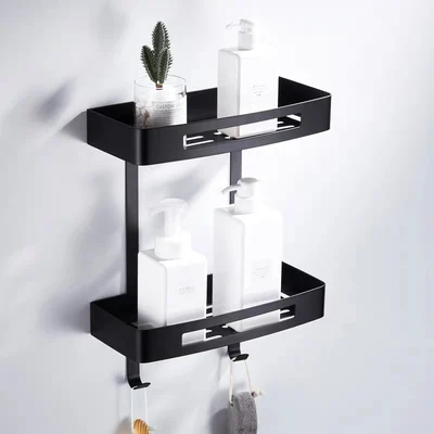 corner shelf Черный набор аксессуаров для ванной комнаты, держатель для бумаги, полотенцесушитель, держатель для туалетной щетки, вешалка для полотенец для ванной набор оборудования 304 из нержавеющей стали - Цвет: corner shelf