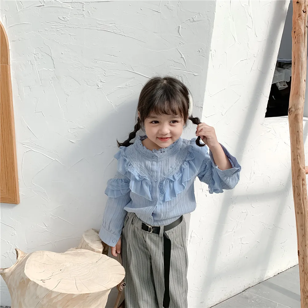 Bradypod Dad/; сезон осень; Южная Корея; детская одежда для девочек; рубашка принцессы в стиле ретро; детская блузка со стоячим воротником и кружевным воротником