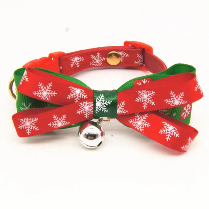 Christmas Holiday Pet Cat Dog Collar Bow Tie Adjustable Neck Strap Cat Dog Grooming Accessories Pet Product Supplies Christmas - Цвет: Red silver bell