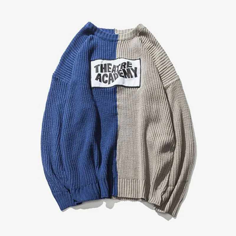 Цвет блока лоскутное вязаный свитер мужские в стиле «хип-хоп», зимняя Повседневное пуловер, свитер для мужчин модные свободные свитеры с длинными рукавами