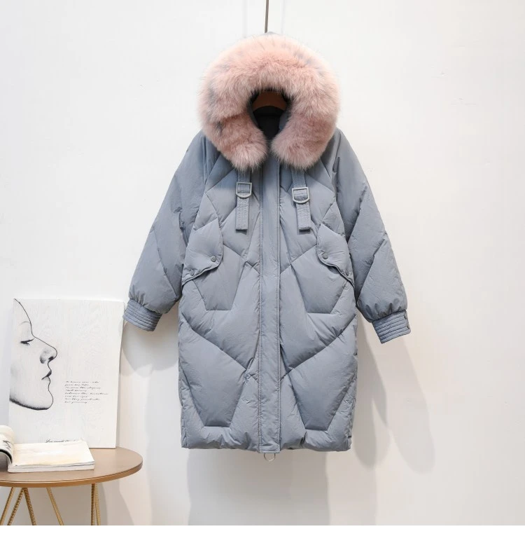 Новая зимняя куртка средней длины с натуральным мехом, Женская куртка-пуховик на белом утином пуху, пальто с капюшоном и воротником из лисьего меха, теплая плотная пуховая парка, CRRIFLZ