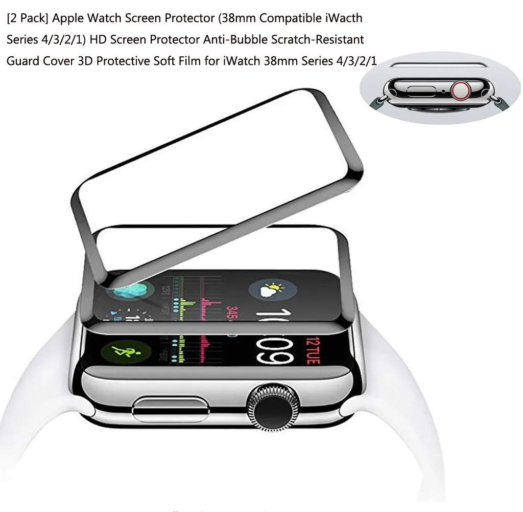 

[2 Pack] Apple Watch Screen Protector HD Screen Protector Guard Cover 3D Protective Soft Film for iWatch 38mm Series 4 /3/2/1