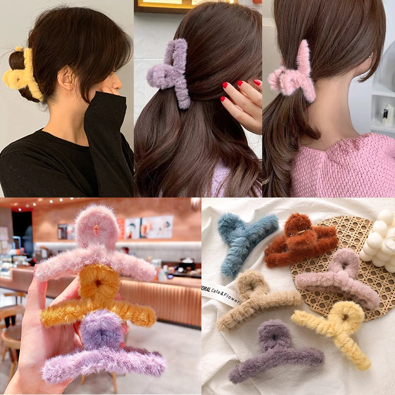2021 модные заколки для волос зажим женщин искусственный мех плюшевая повязка
