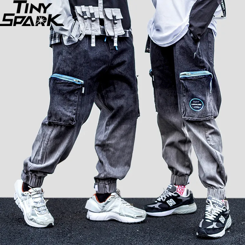 Мужские джинсовые брюки Харадзюку градиентного цвета, брюки-карго в стиле хип-хоп, уличная одежда, мешковатые шаровары, штаны для бега, повседневные тактические брюки