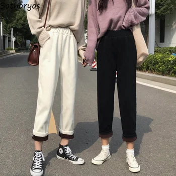 

Pants Women Long Trousers Loose Elastic Waist High Quality Warm Trendy Thicker Womens Korean Style Lovely Leisure Female Daily