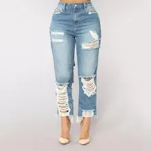 Женские весенние рваные джинсы с высокой талией, повседневные Прямые джинсы длиной до щиколотки, уличная одежда, свободные джинсовые штаны