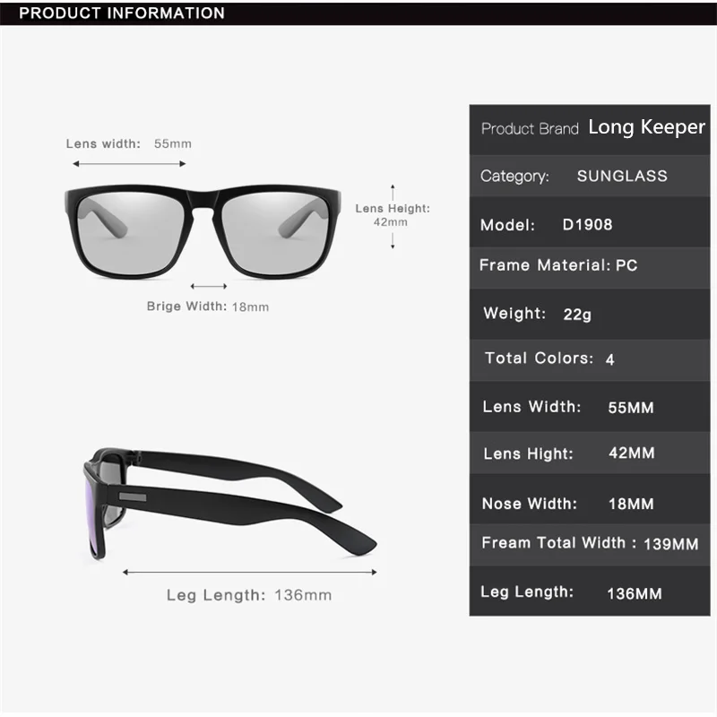 Classic Photochromic Sunglasses Men Polarized Driving Chameleon Sun Glasses Male Change Color Glasses Lentes Sol Hombre UV400