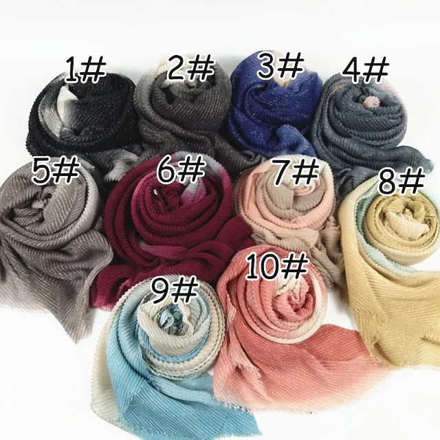 D3 10 шт. Crinkle хиджаб шарфы для женщин Омбре блеск леди шаль с блестками мнущийся обруч 1