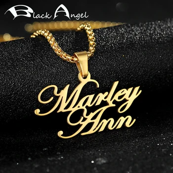 

Personalized Customized Fashion Stainless Steel Double Name Necklace Handmade Custom Letter Gold Choker Pendant Nameplate Gift
