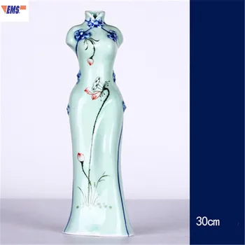 

Ceramics Hand Painted Blue-and-white Porcelain Cheongsam Vase Creative Living Room Chinese Style Arrange Flowers Ornaments X2627