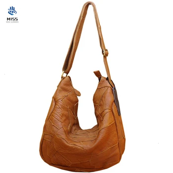 

2019 new women's bag Genuine Leather Bag Soft Characteristic Nation Wind Split Joint Sheepskin Woman Package
