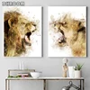 Lion Watercolor Print Lion and Lioness Painting Safari Canvas Poster Nursery Animal Wall Art Living Room Decoration Picture 1
