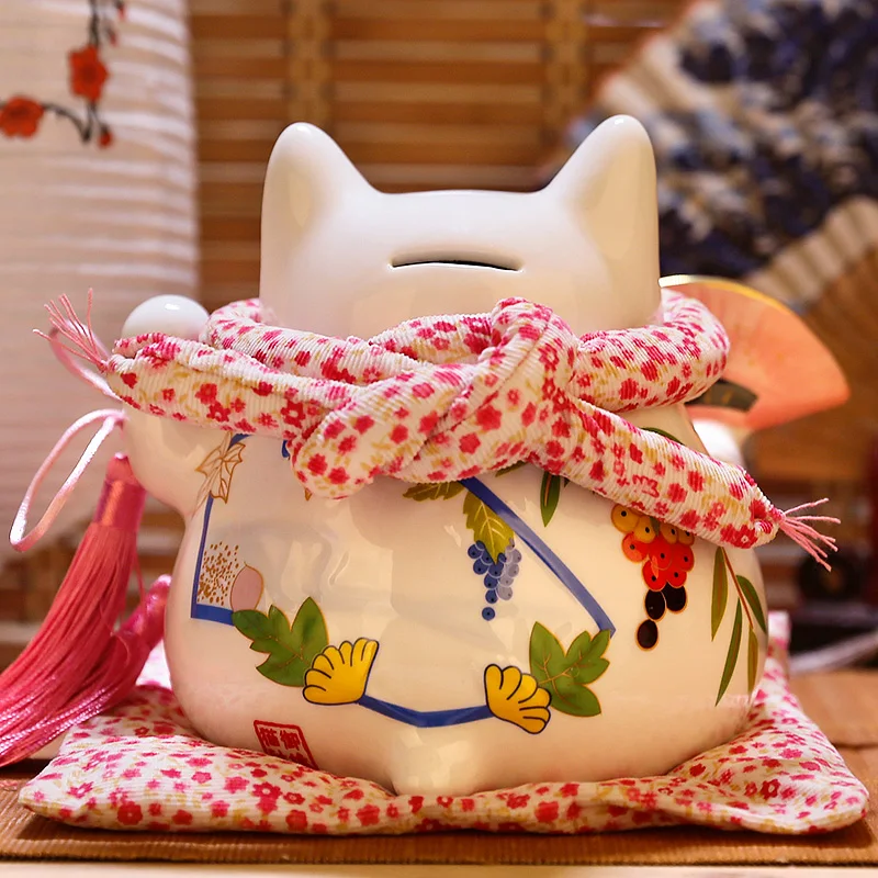 8 дюймов розовый Фортуна украшения "кошки" керамика Maneki Neko Копилка украшение дома фэн шуй подарок Счастливый Кот копилка