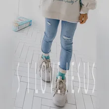 Детские джинсы эластичные брюки-карандаши, г. Осенняя одежда женские штаны для больших детей одноцветные универсальные одинаковые для родителей и детей