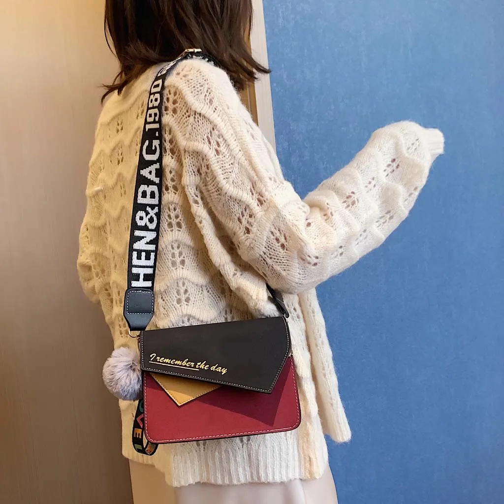 

Women bag patchwork simple with letter print 2019 New Contrast Color Shoulder Bag Simple Messenger Bag Small Square Bag *