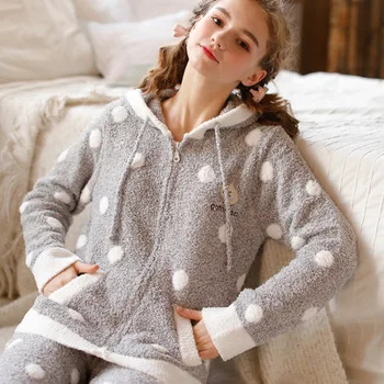 

Couples Pajamas Women's Autumn & Winter of Household Half of Cashmere Thick Thermal Suit Men plus Velvet Tracksuit