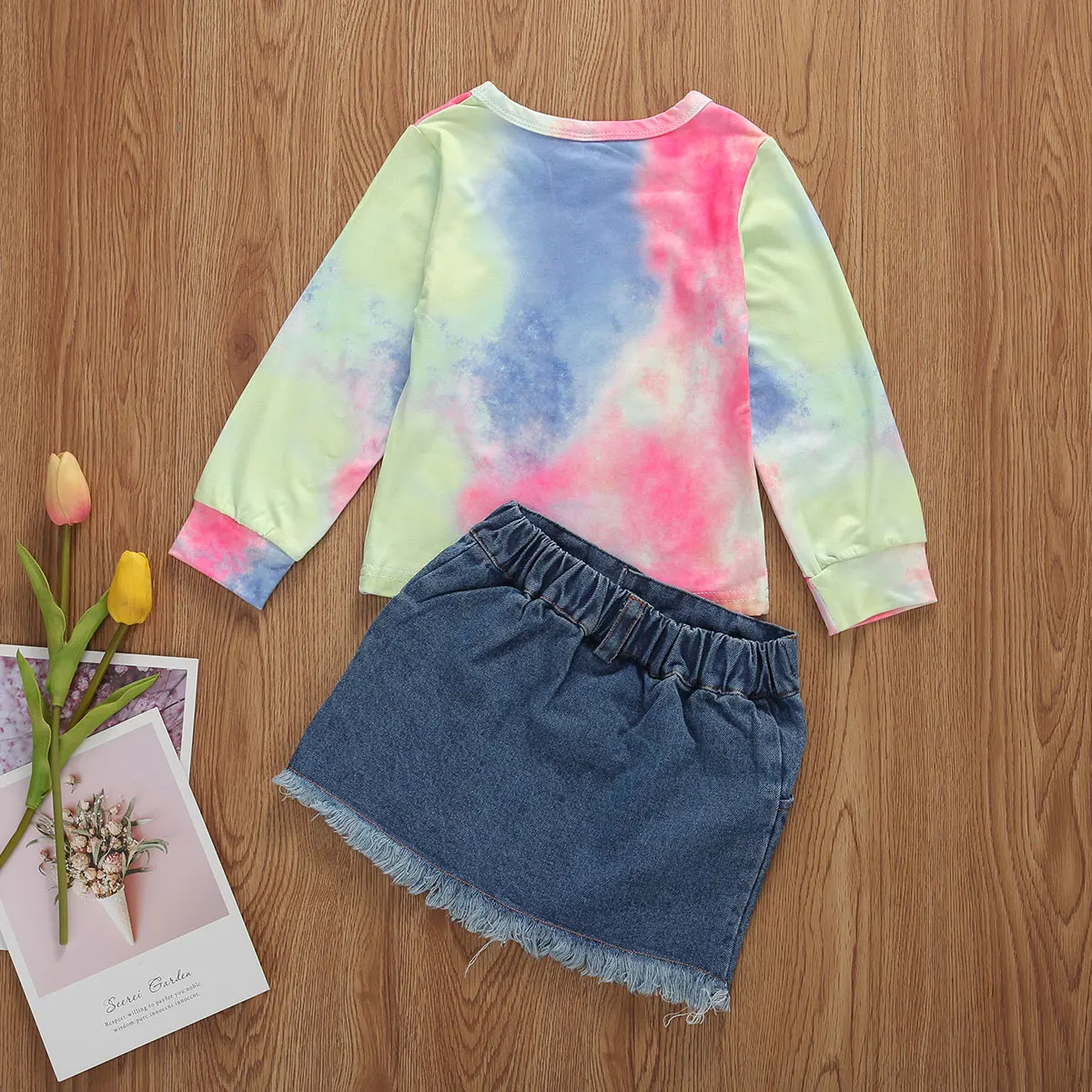 Baby Girls Outfit T Shirts +Denim Skirts 2pcs JKP4448