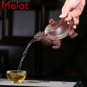

Yixing purple clay teapot raw ore zisha kettle dragon turtle pot with gift box