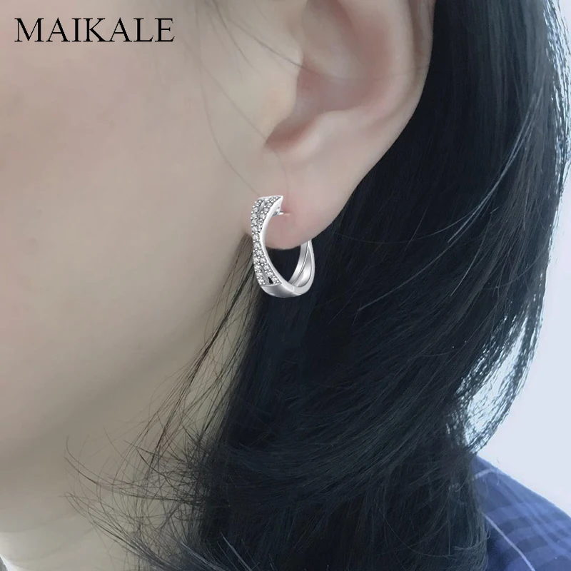 Женские серьги кольца MAIKALE круглые с цирконием 16 мм ювелирные изделия аксессуары