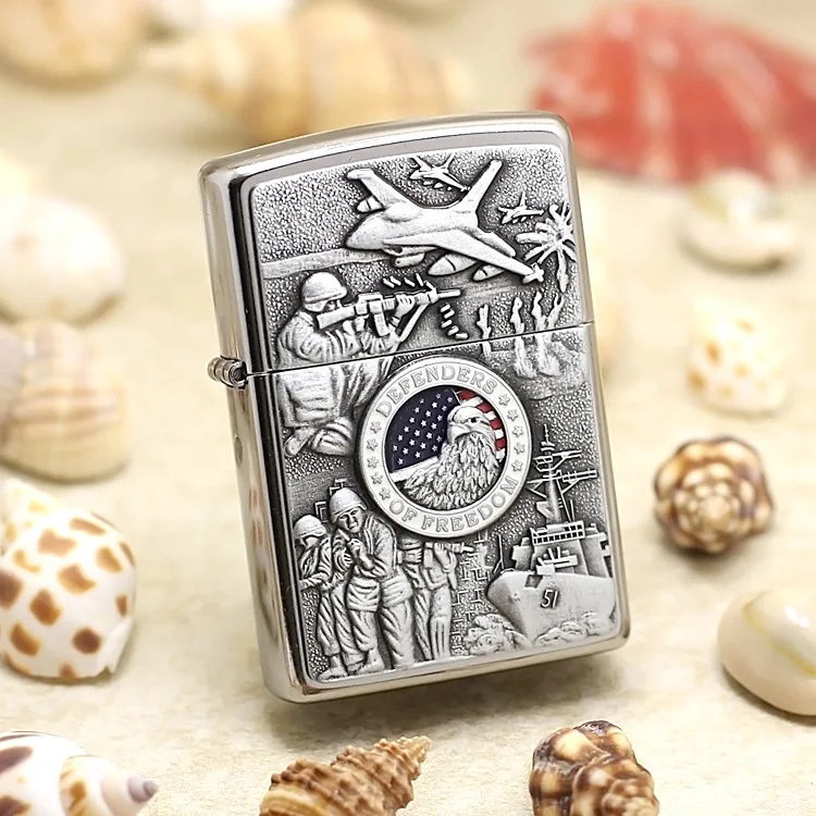 

Genuine Zippo oil lighter copper DEFENDERS OF FREEDOM engraving cigarette Kerosene lighters Gift With anti-counterfeiting code