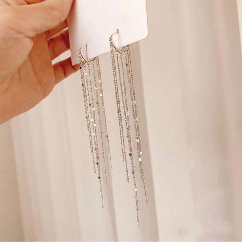 Drop Earrings Long Metal Tassel for Women