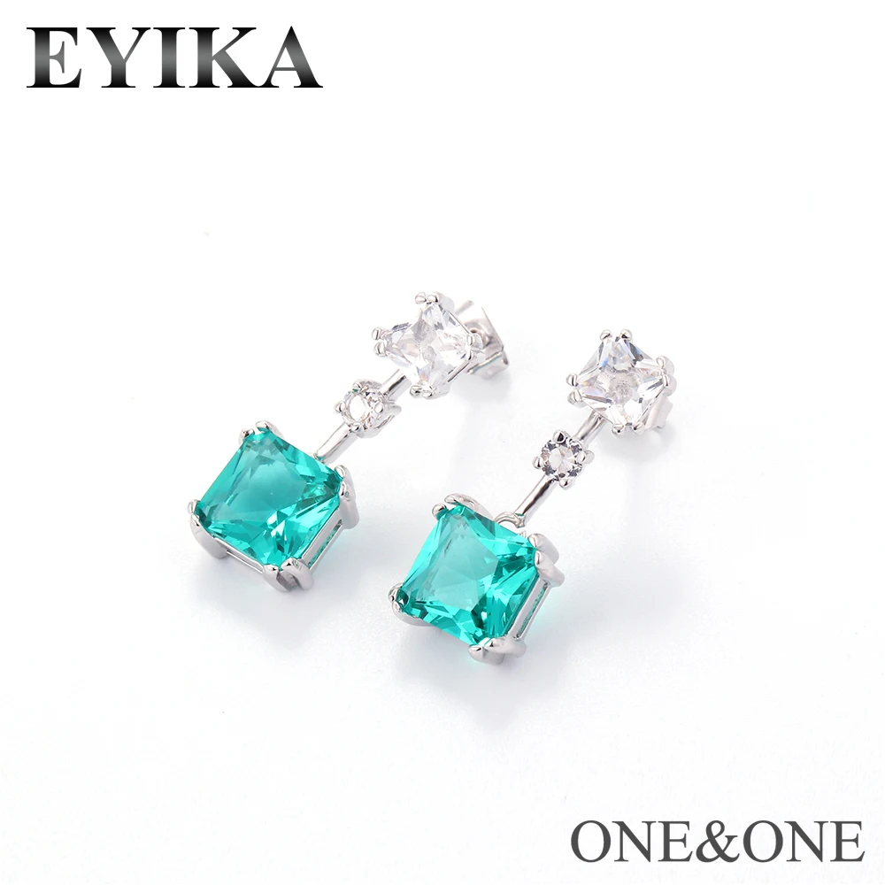 

EYIKA Hot sale polished Small Stud Earring Square stone Wholesale Cubic zirconia Earring Women Jewelry for party/gift