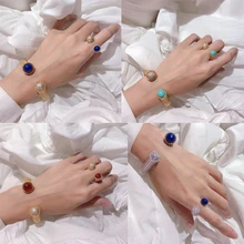 Белый/черный/красный/зеленый/голубые драгоценные камни Открытое кольцо манжета браслет для женщин CZ 18k золото/браслет с платиновым покрытием роскошный комплект ювелирных изделий с бриллиантами