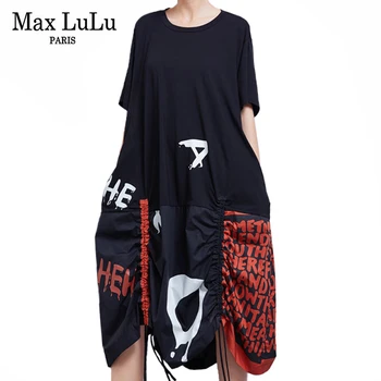 

Max LuLu New 2020 Fashion Korean Designer Ladies Summer Short Sleeves Dresses Womens Printed Cotton Dress Loose Elegant Vestidos