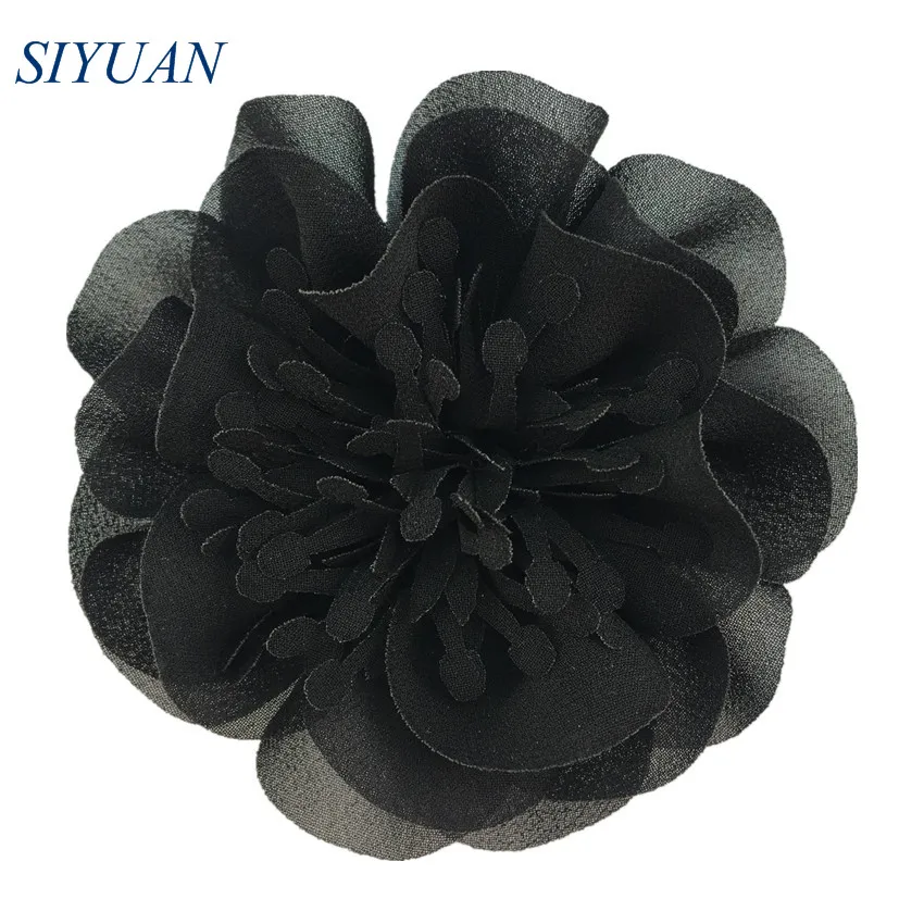 11-black 40 шт./партия, ручная работа, 3,6 дюймов, Шифоновый Цветок с заколками для волос, Детская Изысканная одежда для головы, декор TH298 - Color: 11-black