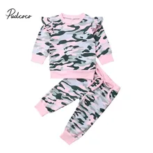 Pudcoco/комплект камуфляжной одежды для маленьких девочек; Младенцы Новорождённые; футболка с длинными рукавами; армейские толстовки; Топ и штаны; комплекты одежды; спортивный костюм