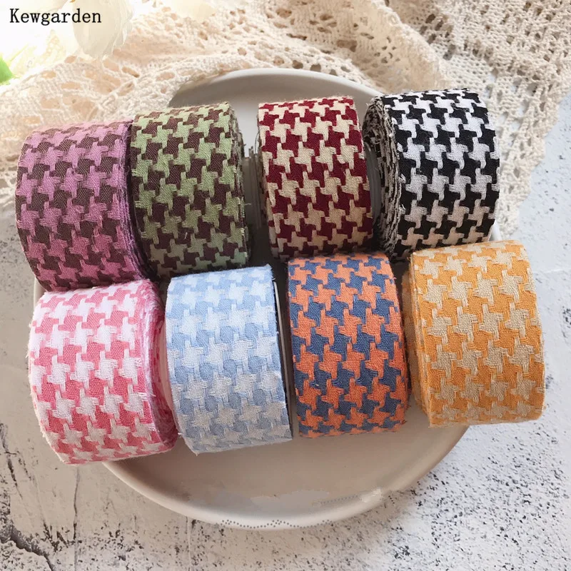 

Kewgarden DIY Make Bows Hair Accessories Houndstooth Ribbon 1.5" 1" 15mm 25mm 40mm Handmade Carfts Sewing Gfit Packing 10 Yards