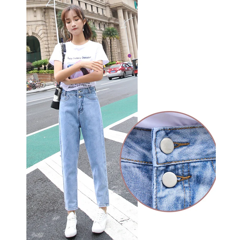 Vaqueros de mujer tobillo longitud vaqueros pantalones delgados pantalones vaqueros  para mujeres cintura alta con botón de gran tamaño damas Jeans  denim|Pantalones vaqueros| - AliExpress