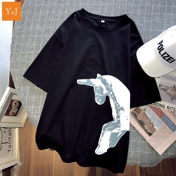 

2020 Harajuku Horse 3d Print Oversize Graphic Tees Women Streetwear Hip Hop Casual Cotton T Shirt Femme Kawaii Black Tops