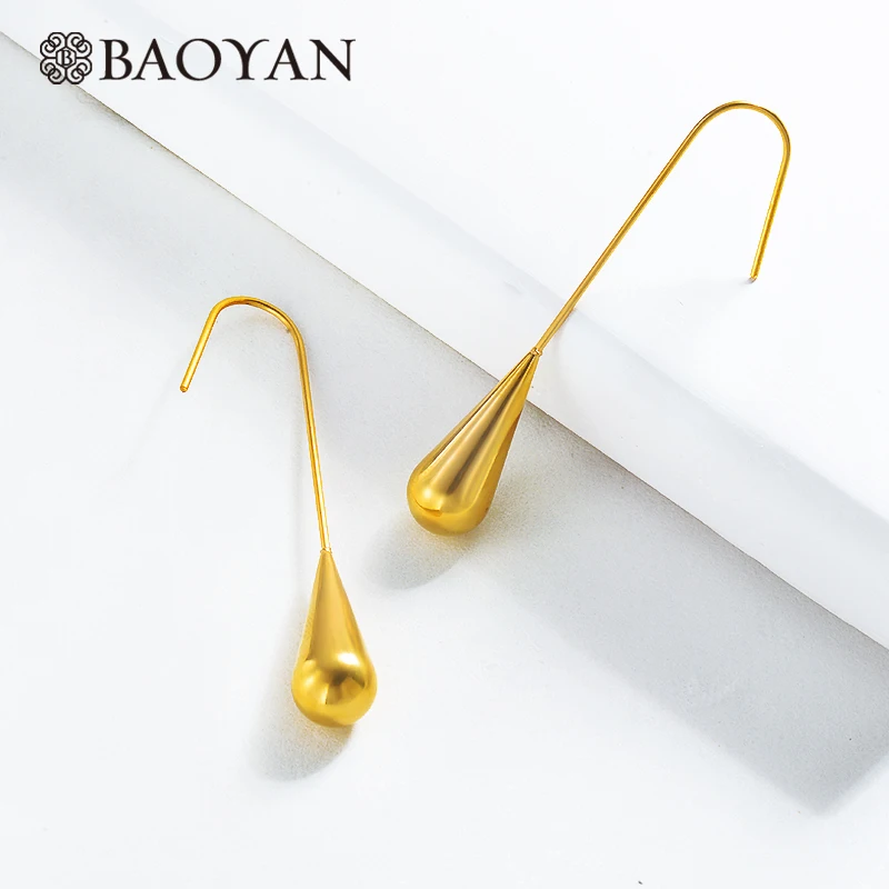 SSEGG143-15857 Baoyan модные золотые Висячие Подвесные серьги элегантные Геометрические круглые длинные серьги винтажные золотые серьги из нержавеющей стали для женщин - Окраска металла: SSEGG143-15857