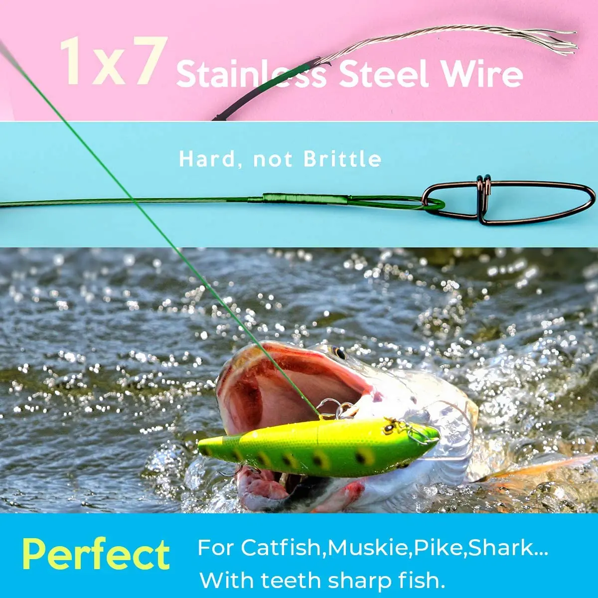 20PC 10/15/20/25/30cm Anti Bite Steel Fishing Line Steel Wire Leader With Swivel  Fishing Accessory Lead Core Leash Pull 30LB