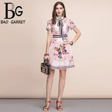 Baogarret/2019 модное летнее платье для подиума, женское платье с коротким рукавом и бантом, с цветочным принтом, повседневное элегантное платье