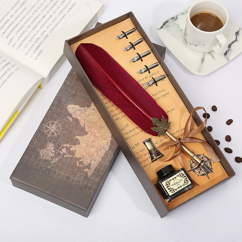 Senior retro British style feather pen calligraphy pen, teacher's day to send teachers to friends can be customized gift box