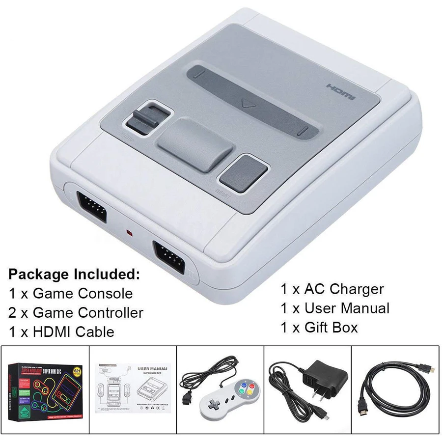 Super SNES Mini HD family tv 8 бит игровая консоль Ретро Классический HD выход портативный игровой плеер встроенный 621 игры 2 геймпады