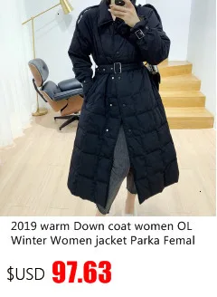 fahion Down Women Parka Winter hooded with belt Thick Warm light down jacket Female overcoat Parkas Casual Solid Coats Y70