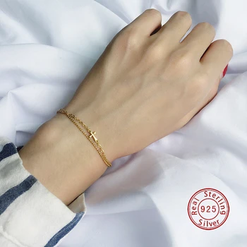 

Y-SL2020090052 S925 sterling silver hot sale Korean fashion personality double layer round beads cross bracelet for ladies 2020
