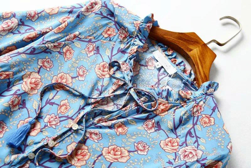 GypsyLady Цветочные Boho Женская блузка Осень хиппи рубашка с длинными рукавами хлопок v-образным вырезом на пуговицах спереди сексуальные праздничные блузки