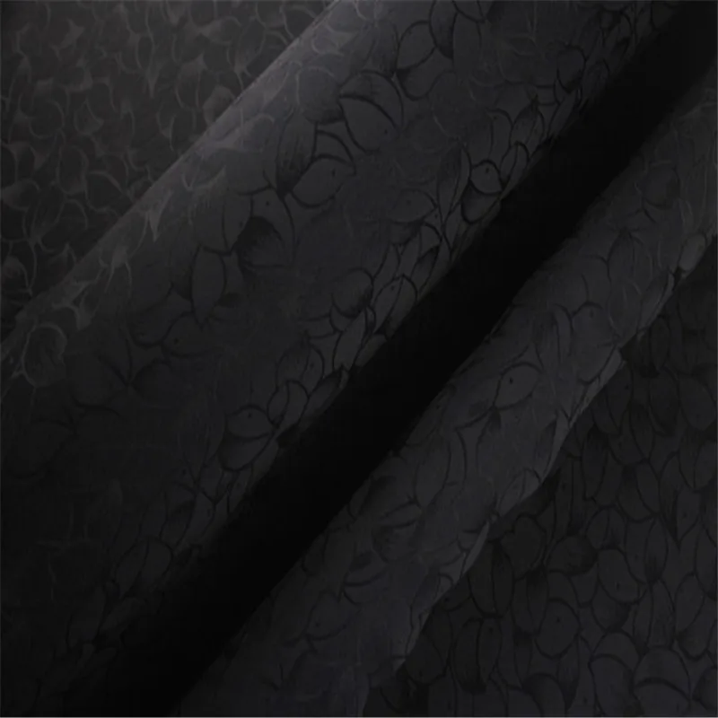 Silk Cotton Fabric Jacquard 20m/m 44inches Petal Design Floral Pattern Silk Blend Viscose Material for Han Chinese Clothing - Color: 4 black