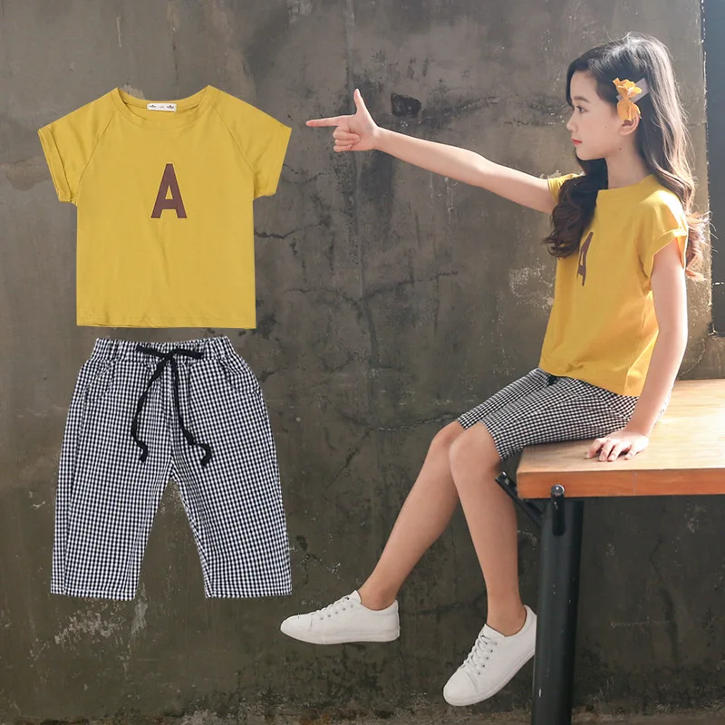 

3 Children 4-Women's Big Boy Two-Piece Set 5 Summer New Style 6 Summer GIRL'S Short Sleeve 7 Kids Western Style Clothes 8-Year-O