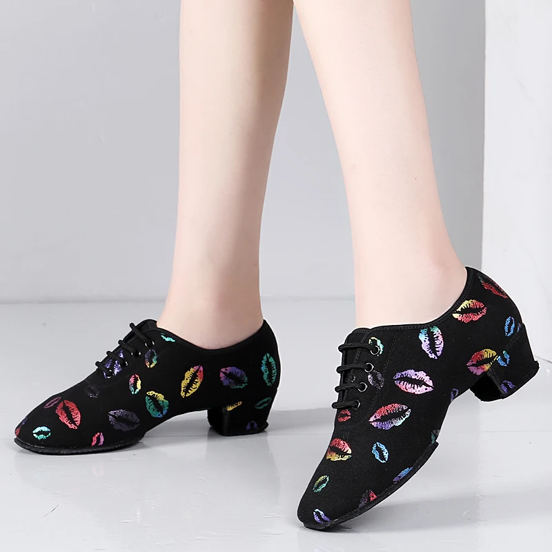 USHINE BD-47 New Style Color Lips Sneakers Teacher Training Shoes Ballroom Fitness Latin Ballet Dance shoes Woman