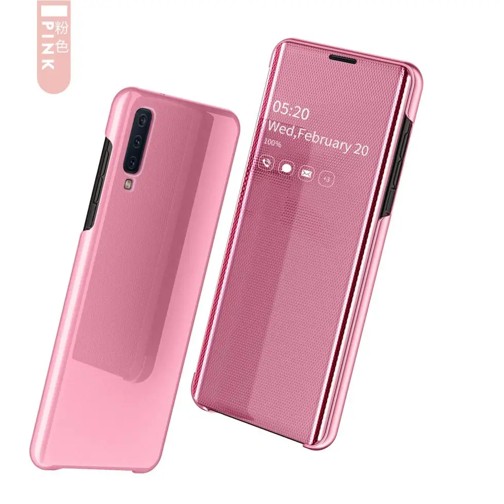 pink Для samsung Galaxy A50 A70 A30 A750 A7 зеркальный флип-чехол для макияжа тонкий модный умный чехол для мобильного телефона - Цвет: pink