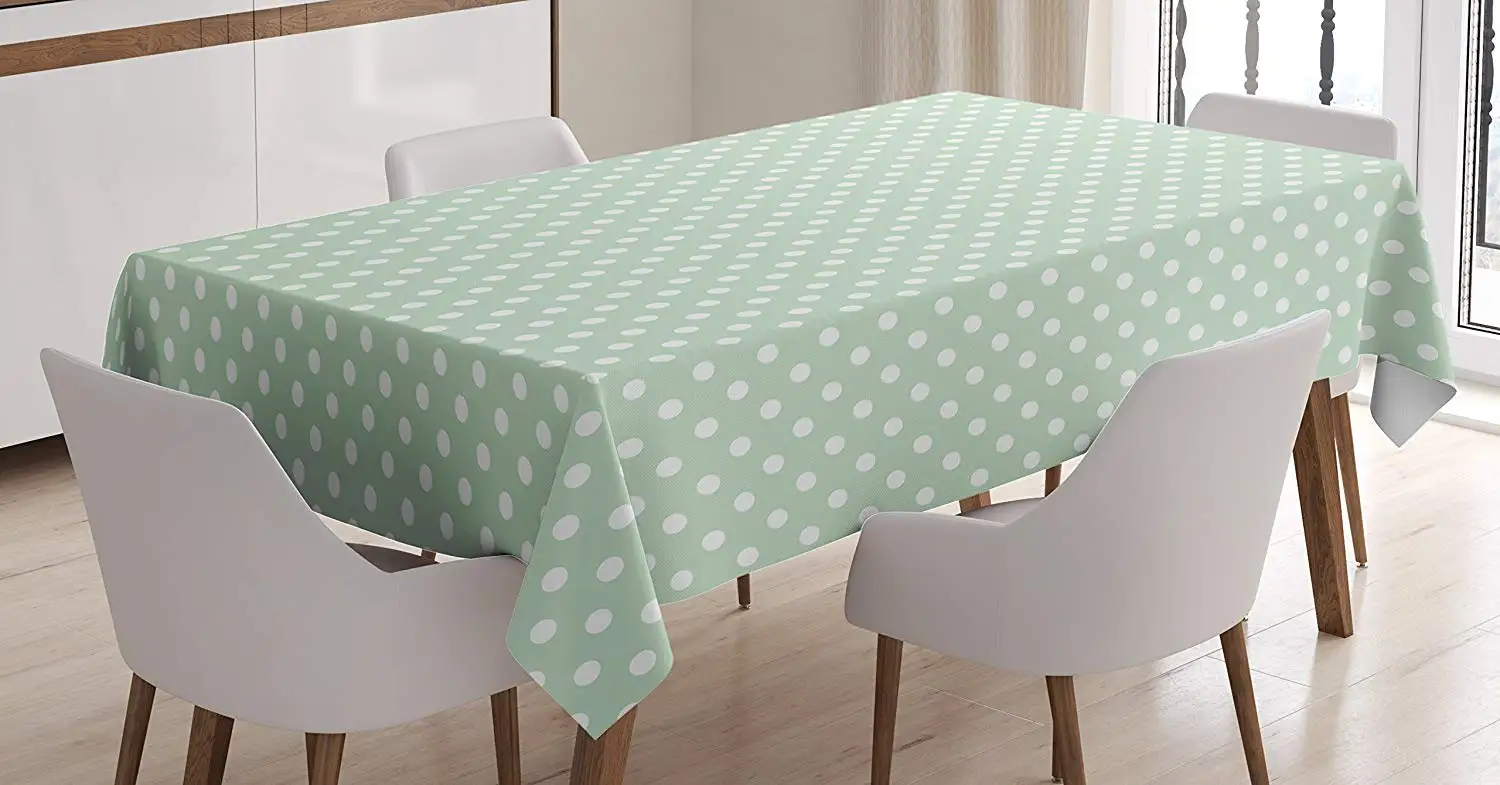 

Mint Tablecloth Retro Polka Dots Motif with Little Circle Round Shapes Vintage Inspired Design Dining Room Kitchen Table Cover