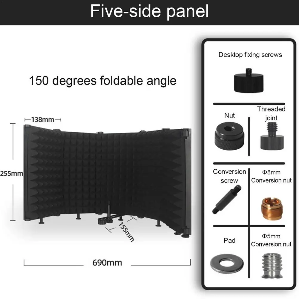 3/5 Panels Adjustable Microphone Isolation Shield Cover Wind Screen Pop Filter Foldable For Studio Mic Recording Soundproofing