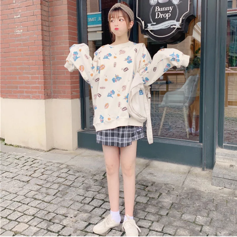 Осень, новинка, женский модный свитер Harajuku, повседневный свободный свитер большого размера с рисунком динозавра из мультфильма тираннозавра, толстовки, кавайный пуловер